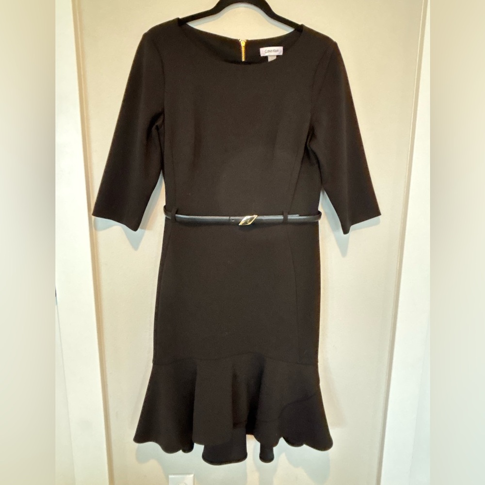 Calvin Klein Black Long-Sleeve Belted Sheath Dress 198